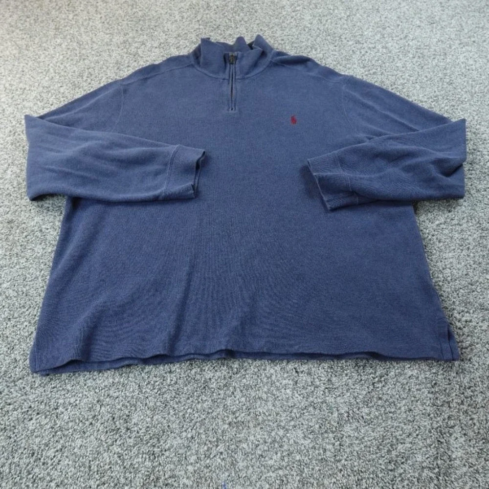 VTG Polo Ralph‎ Lauren Sweater Mens 2XL Blue 1/4 Zip Pullover Knit Pony Preppy